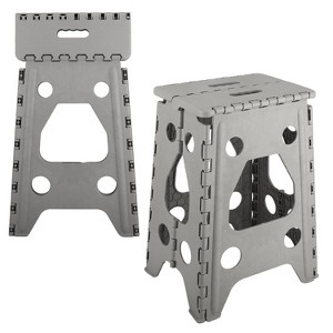 NewHome "2-Pack 17.91in Folding Step Stool, Lightweight Plastic with Handle, Non-Slip for Kitchen & Bathroom" Grey - 1 of 4