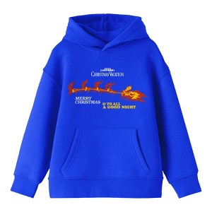 National Lampoon's Christmas Vacation Merry Christmas and To All a Good Night Sleigh and Reindeer Youth Royal Blue Graphic Hoodie - 1 of 3