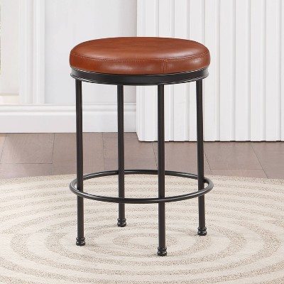 Montecarlo Adjustable Black Metal & Caramel Faux Leather Backless Stool