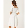 Allegra K Women's Square Neck Puff Short Sleeve Ruffle Summer Smocked Dress - 3 of 4