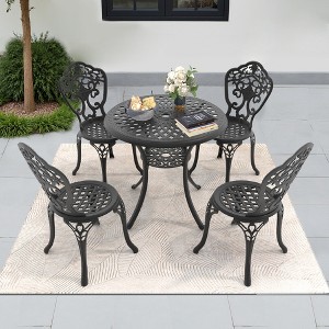 5-Piece Patio Set: Round Table & 4 Chairs - Cast Aluminum, All-Weather/Umbrella Hole & Adjustable Legs for Balcony/Backyard - 1 of 4