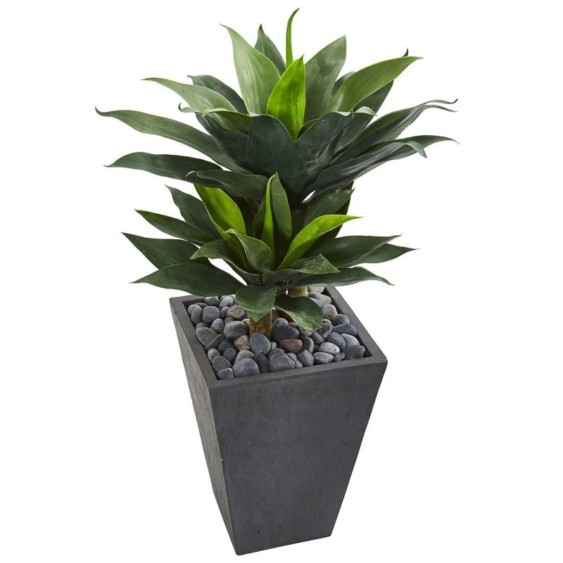Nearly Natural 37-in Double Agave Succulent Artificial Plant in Slate Planter, 2 of 3