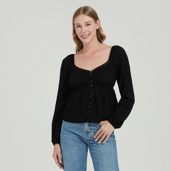 Blusa tipo babydoll de manga larga globo con encaje - Universal Thread™ 3