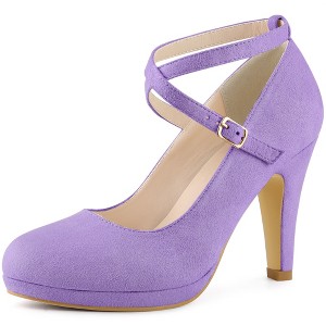 Allegra K Women's Platform Cross Strap Round Toe Stiletto Heels Pumps - 1 of 4