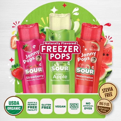 JonnyPops Organic Freezer Pops Sours Strawberry, Green Apple, Watermelon - 28 fl oz/20ct