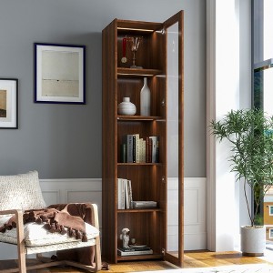 Runesay Brown Display Cabinet with Glass Doors, Curio Storage Cabinet with 5 Shelves, Bookcase with LED Lights - 1 of 4