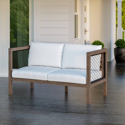 Outdoor Acacia Loveseat with Cushions - White/Brown - TK Classics