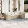 vidaXL Patio Sofa Set with Cushions Outdoor Furniture 7 Piece Poly Rattan - Beige and Cream - 2 of 4