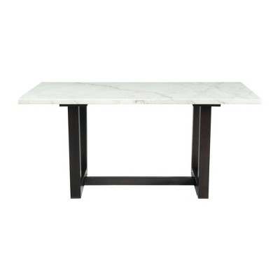Florentina White Marble and Wood Rectangular Dining Table