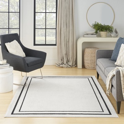 Rectangular Black and Ivory Synthetic 4' x 6' Washable Rug