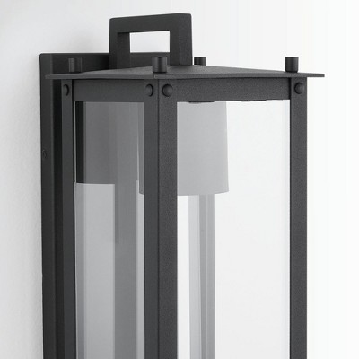 Hunt Modern Industrial Black Aluminum Outdoor Lantern with Clear Glass