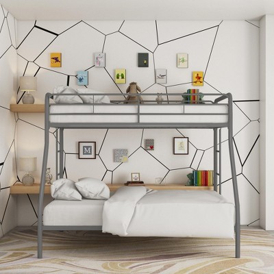 Silver Twin Over Full Metal Bunk Bed with Guardrails and Ladders