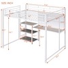 Full/Twin Size Loft Bed with Desk and Whiteboard, Metal Bed with 3 Shelves and Ladder - ModernLuxe - 3 of 4