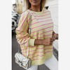 Amaryllis Women’s Blue Red Striped Long Sleeve Top Overlapping Back Detail Scoop Neckline - 4 of 4