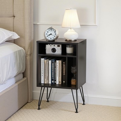 MAYEERTY Black Record Player Stand - With Metal Legs, Vinyl Cabinet for Living Room