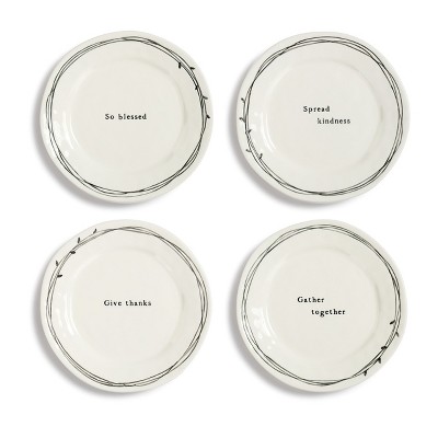 DEMDACO Gatherings Ceramic Plates - 4 Assorted 8 x 8 - White