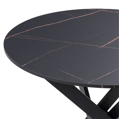 40" Round Marble Top Dining Table with Iron Trestle Base
