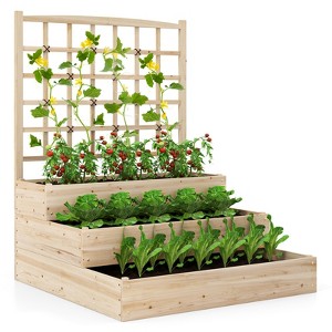 Tangkula 44" x 45" x 56" 3-Tier Raised Garden Bed w/ Lattice Trellis Open-Ended Base - 1 of 2