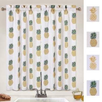 Trinity Pineapple Print Tier Small Half Window Curtains for Bathroom Kitchen Cafe