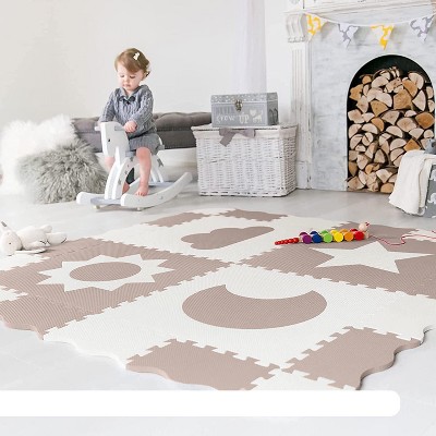 Beige and White Extra Large Non-Toxic Foam Baby Play Mat
