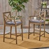 Coolbibila Outdoor Wood Height Bar stools Set of 2,Patio Waterproof Fabric Upholstered Armrest Bar Stool,Garden X-Back Bar Stool with Arms - 2 of 4