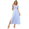 Womens High Waist Maxi Dress Sweetheart Smocked Neckline Short Puff Sleeve Plaid Casual Elegant Cute Dresses Button Down - 2 of 4