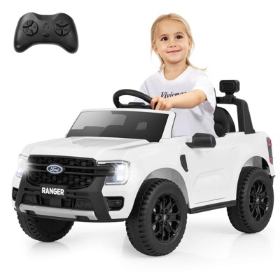 Infans 12V Licensed Ford Ranger Ride On Car for Kids, Spring Suspension, 3 Speeds, Horn, LED Lights, Powered Ride On Toy with Remote Control, White