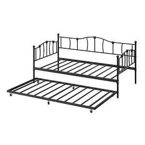 GustoWave Metal Twin Size Daybed with Trundle and Lockable Casters, Metal Sofa Bed Frame for Living Room - 1 of 4