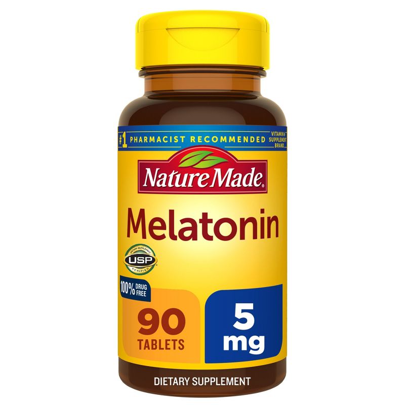 Nature Made Melatonin 5mg 100% Drug Free Sleep Aid for Adults Tablets - 90ct, 1 of 13