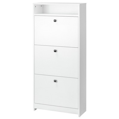 White Slim Wooden Shoe Cabinet with 3 Fold-Out Drawers