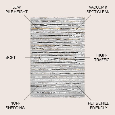 Gray and Black Striped Synthetic 3x5 Area Rug