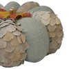 Northlight Fall Harvest Layered Wooden Leaves and Burlap Pumpkin - 10" - Green and Beige - 3 of 4