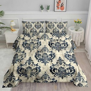 Hachikiko Queen Boho Baroque Comforter Set - Vintage Floral Design, 3PC European Elegant Bedding in Beige - 1 of 4