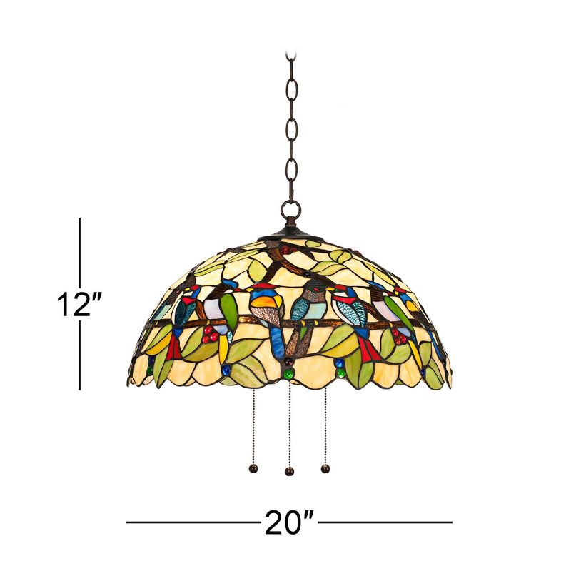 Robert Louis Tiffany Bronze Plug In Swag Pendant Chandelier 20" Wide Mission Garden Birds Stained Glass 3-Light Fixture for Dining Room Kitchen Island, 4 of 9