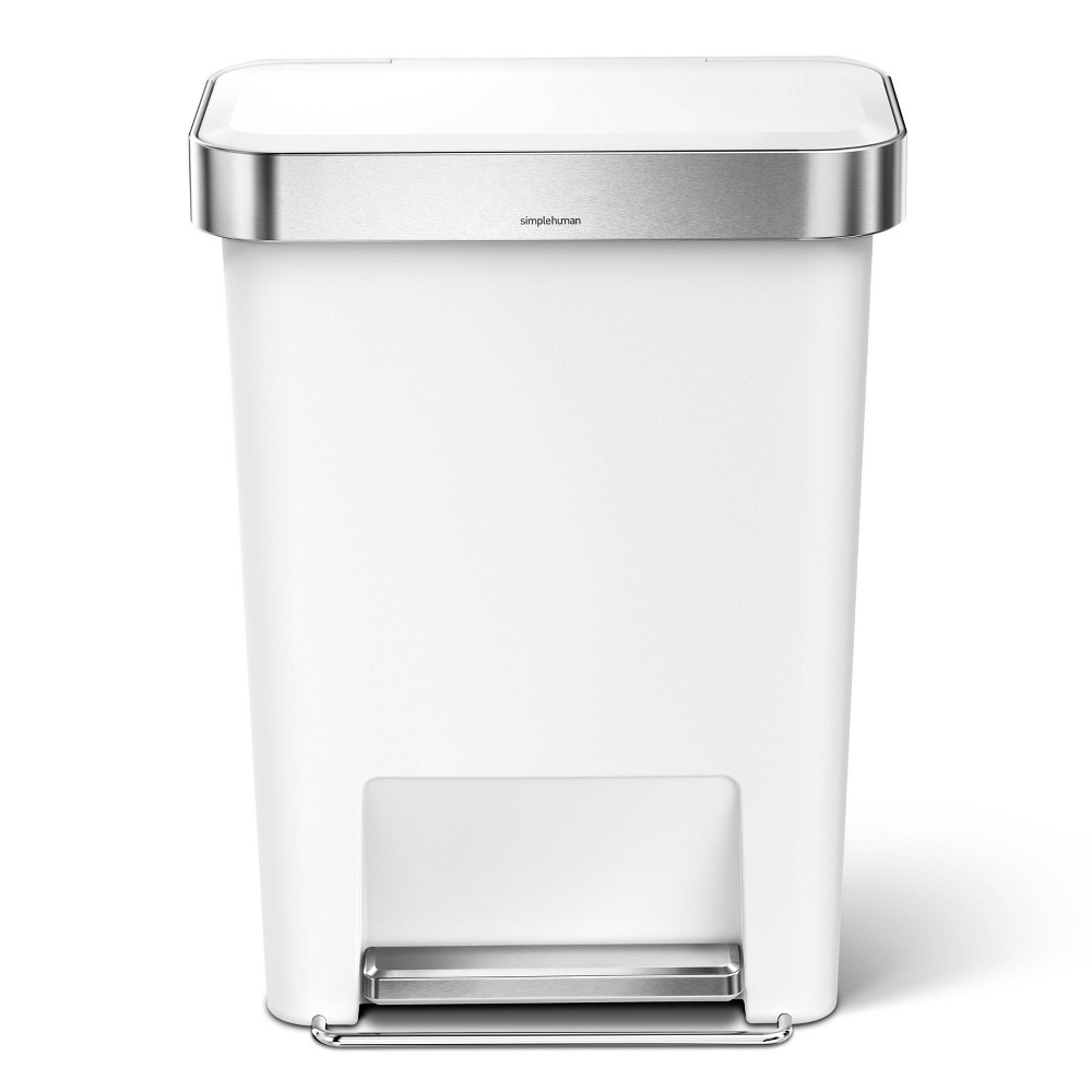 simplehuman 45L Rectangular Liner Rim Kitchen Step Trash Can White Plastic