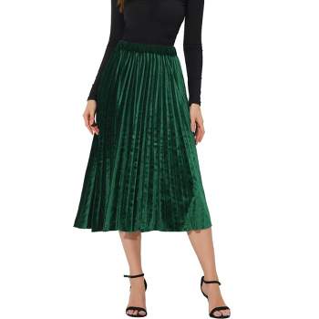 Allegra K Women's Vintage High Elastic Waist Velvet Pleated Flowy Swing Midi Skirt