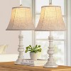 DOMETOUR Rustic Farmhouse Table Lamps Set of 2 with 3-Color LED Bulbs, Linen Shade, Rotary Switch for Bedroom Living Room - 2 of 4
