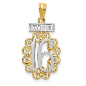 Black Bow Jewelry 14k Yellow Gold and White Rhodium Filigree Sweet 16 Pendant, 13 x 27mm - 1 of 4