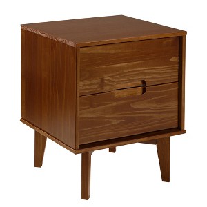 Mid-Century Modern 2-Drawer Solid Wood Nighstand with Cutout Handles - Walnut - 1 of 4