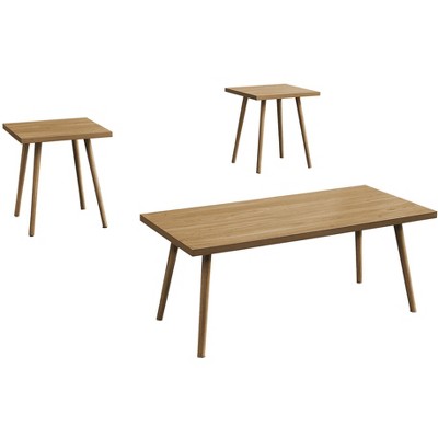 Vynxaria Contemporary Modern 3pcs Table Set - Walnut Laminate, Coffee + 2 End Tables, Solid Wood Legs, Thick Panel Top for Living Room