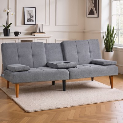 Futon Sofa Bed-Leather Small Futon Couch, Futon Lounge Sofa, Futon Convertible with Cup Holder