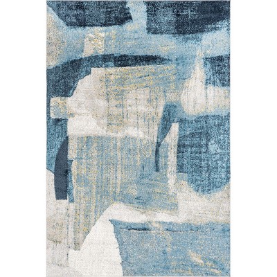 Nuloom Sherri Abstract 3x5 Machine Washable Accent Indoor Area Rug for Living Room Bedroom Dining Room Entryway Kitchen, Blue/Ivory