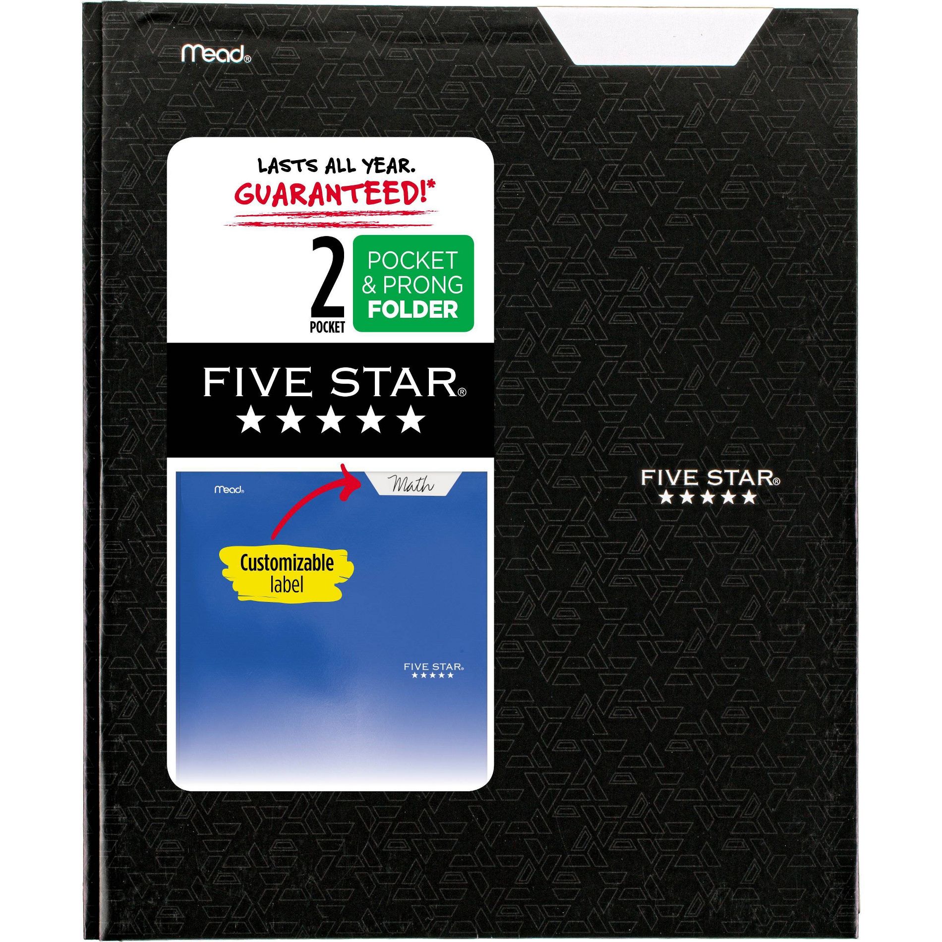 Five Star 2 Pocket Paper Folder with Prongs Black