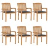 vidaXL 6X Solid Teak Wood Stacking Patio Chairs with Anthracite Cushions – Indoor/Outdoor Garden Dining Furniture - 2 of 4