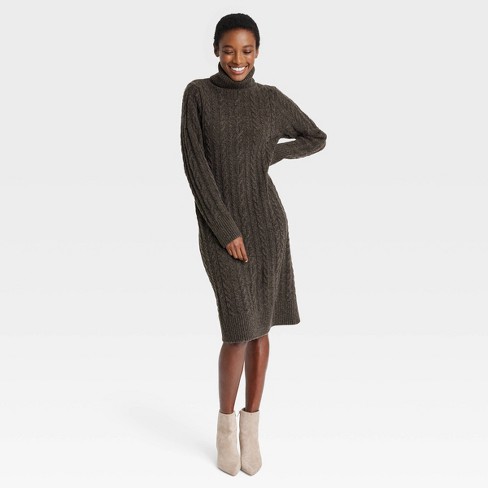 Women s Turtleneck Long Sleeve Cozy Sweater Dress A New Day