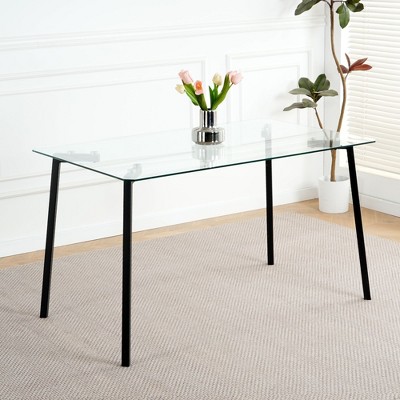 CAVINAS Dining Table Rectangle Glass Dining Table for Living Room, Dining Room