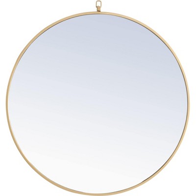 Elegant Lighting Metal frame Round Mirror with decorative hook 32 inch Brass finish
