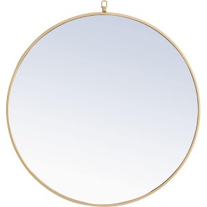 Elegant Lighting Metal frame Round Mirror with decorative hook 32 inch Brass finish - 1 of 4