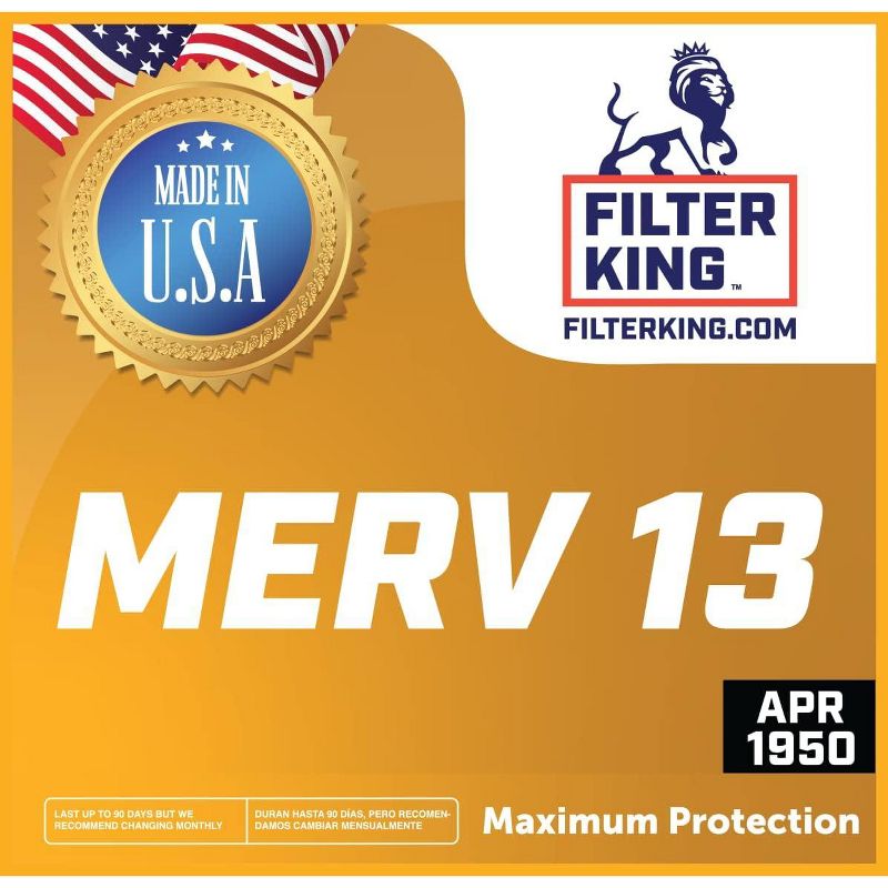Filter King 21x21x1 Air Filter | 4-PACK | MERV 13 HVAC Pleated A/C Furnace Filters | MADE IN USA | Actual Size: 21 x 21 x .75", 2 of 6