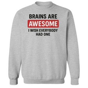 Rerun Island Men's Brains Are Awesome Long Sleeve Graphic Cotton Pullover Sweatshirt - 1 of 4